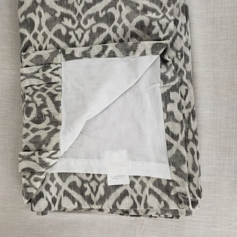 Pottery Barn Ingrid Drape Gray Ivory Ikat Cotton 3-in-1 Pole Top Lined 50